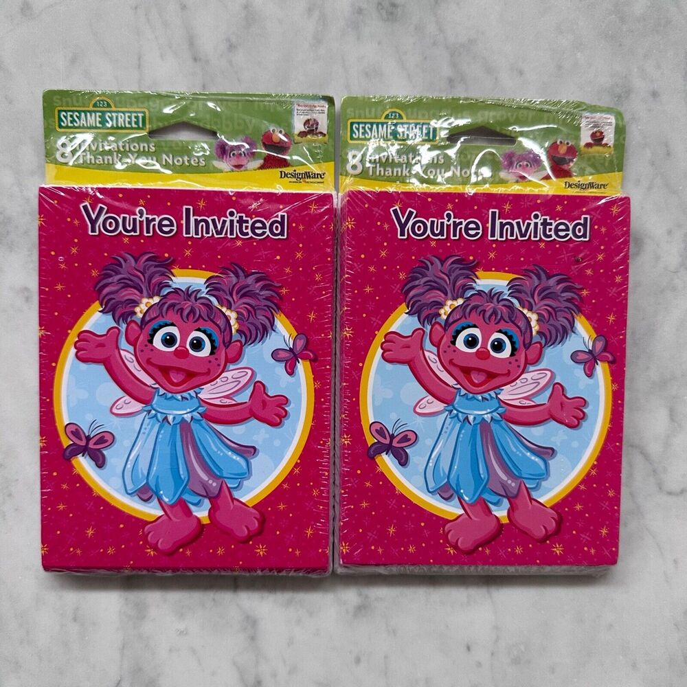 Lot of 2 Sesame Street Abby Cadabby Party Invitations Thank You Notes DesignWare